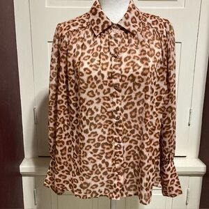 DR2 Women’s Size M Leopard Print Mesh Loose Fit Brown Blouse Shirt Top